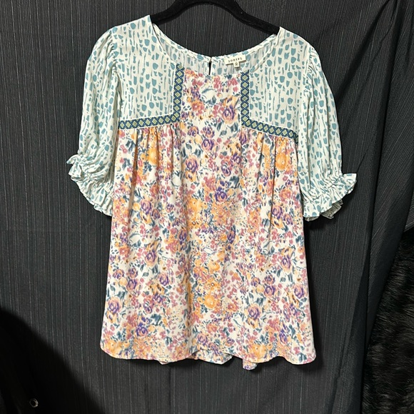 JODIFL Tops - Jodifl- Multi Print Top in Aqua / Size S / H-103